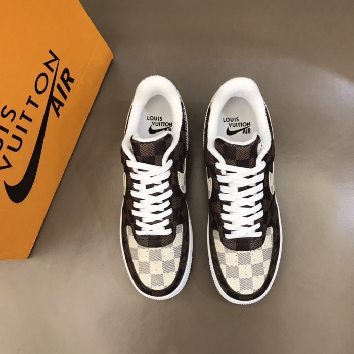 高仿Louis Vuitton 和 Nike Air Force 1 By Virgil Abloh 棕白色男士、男鞋