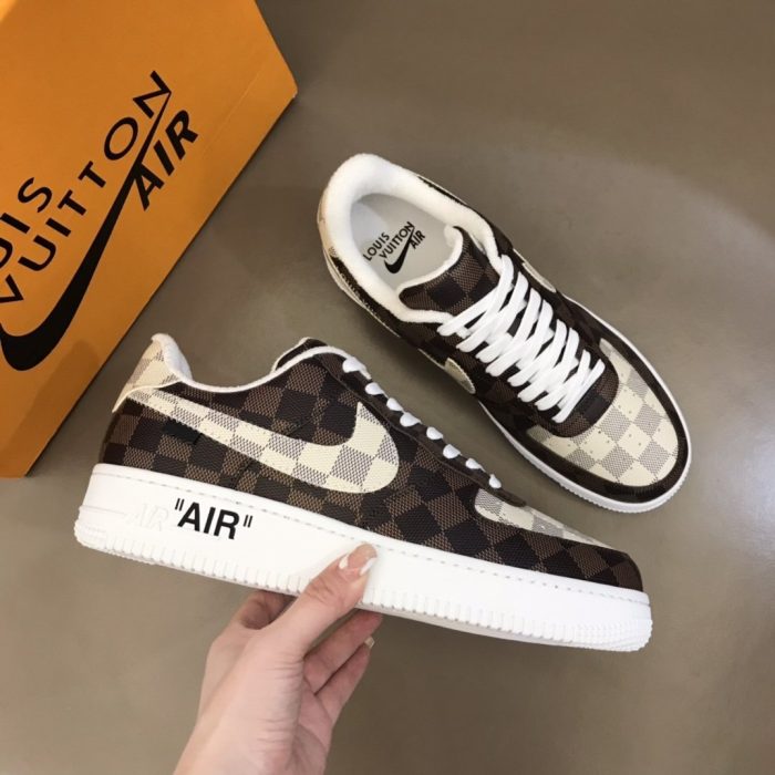 高仿Louis Vuitton 和 Nike Air Force 1 By Virgil Abloh 棕白色男士、男鞋
