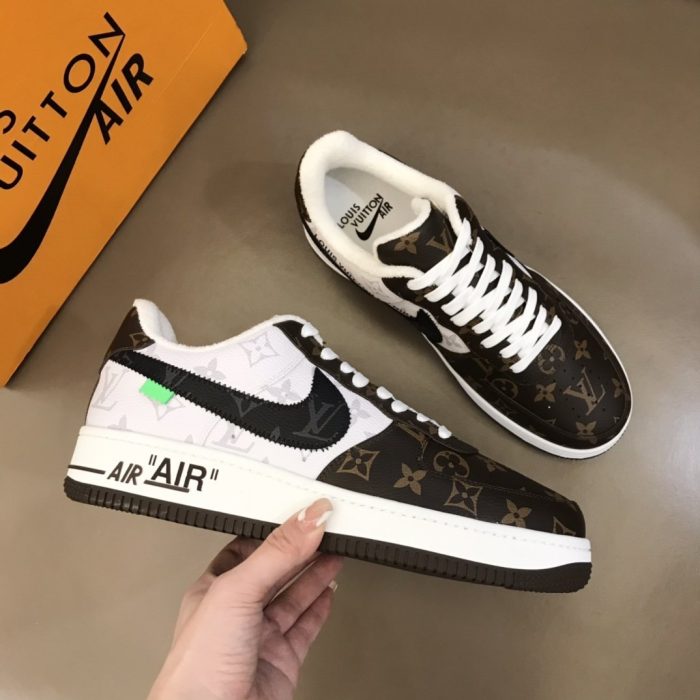 高仿Louis Vuitton 和 Nike Air Force 1 By Virgil Abloh 棕白色男士、男鞋