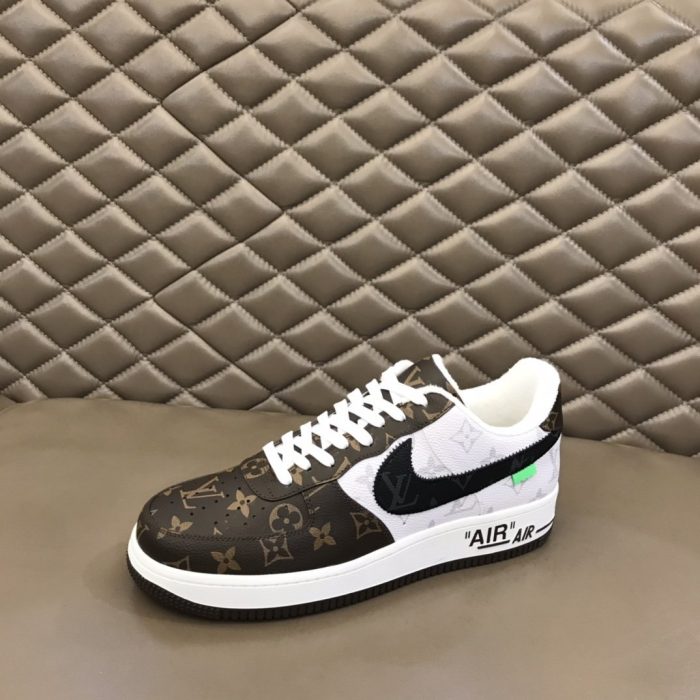 高仿Louis Vuitton 和 Nike Air Force 1 By Virgil Abloh 棕白色男士、男鞋