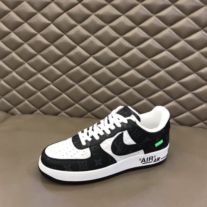 高仿Louis Vuitton 和 Virgil Abloh 设计的 Nike Air Force 1 男士黑白鞋、男鞋