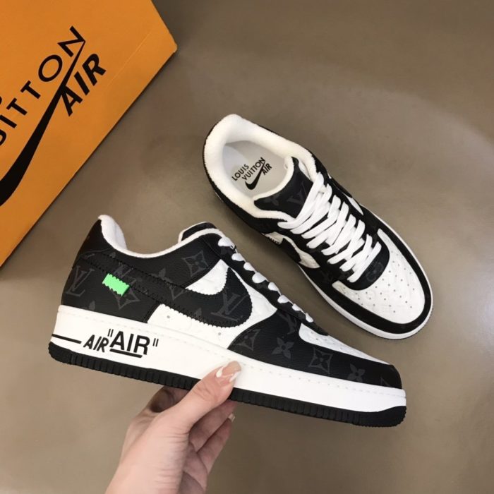 高仿Louis Vuitton 和 Virgil Abloh 设计的 Nike Air Force 1 男士黑白鞋、男鞋