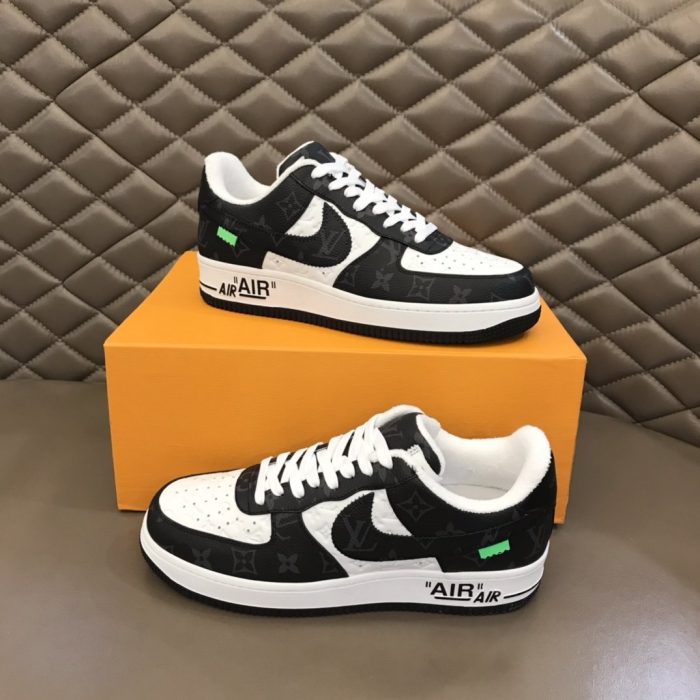 高仿Louis Vuitton 和 Virgil Abloh 设计的 Nike Air Force 1 男士黑白鞋、男鞋