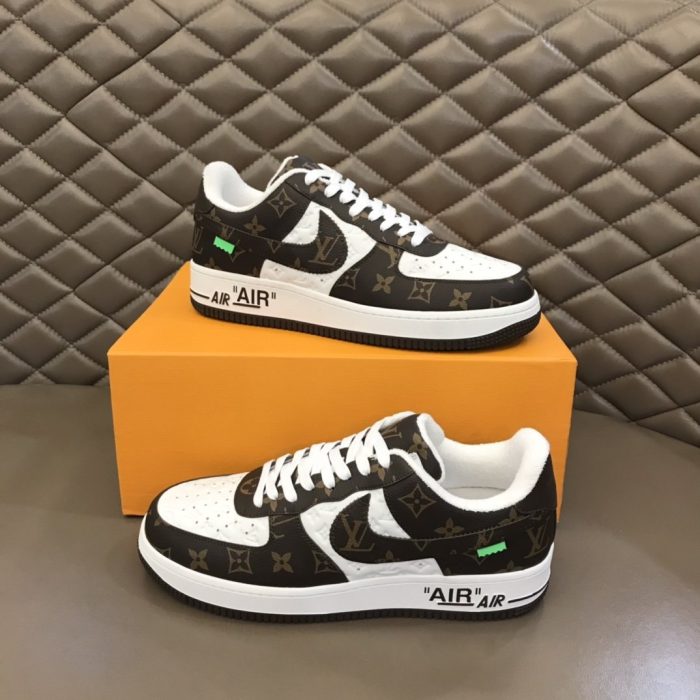 高仿Louis Vuitton 和 Nike Air Force 1 By Virgil Abloh 棕白色男士、男鞋