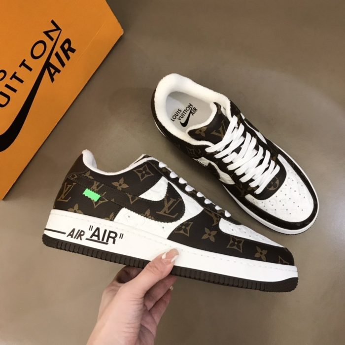 高仿Louis Vuitton 和 Nike Air Force 1 By Virgil Abloh 棕白色男士、男鞋