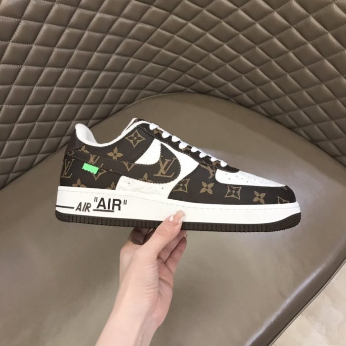 高仿Louis Vuitton 和 Nike Air Force 1 By Virgil Abloh 棕白色男士、男鞋