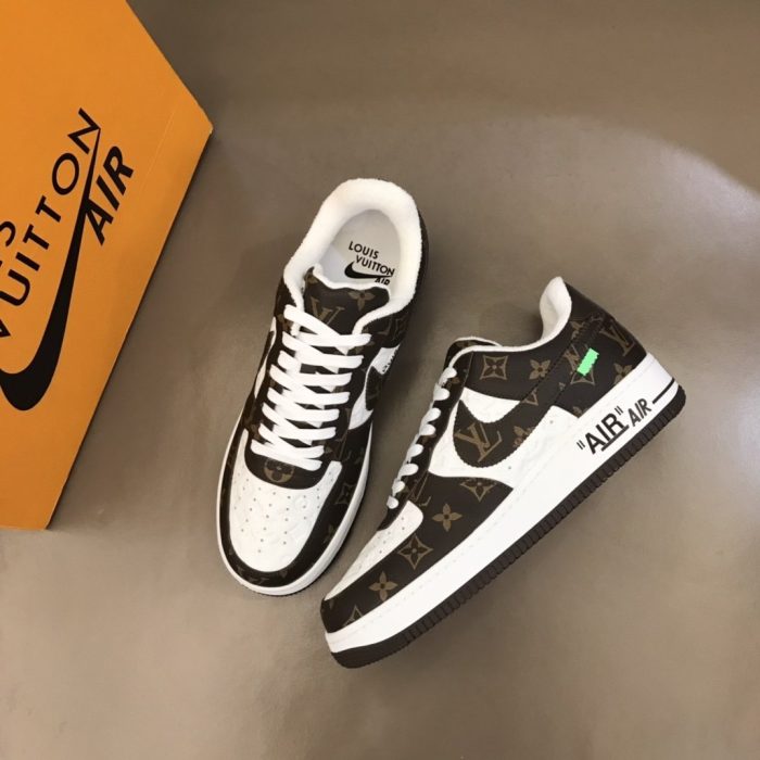 高仿Louis Vuitton 和 Nike Air Force 1 By Virgil Abloh 棕白色男士、男鞋