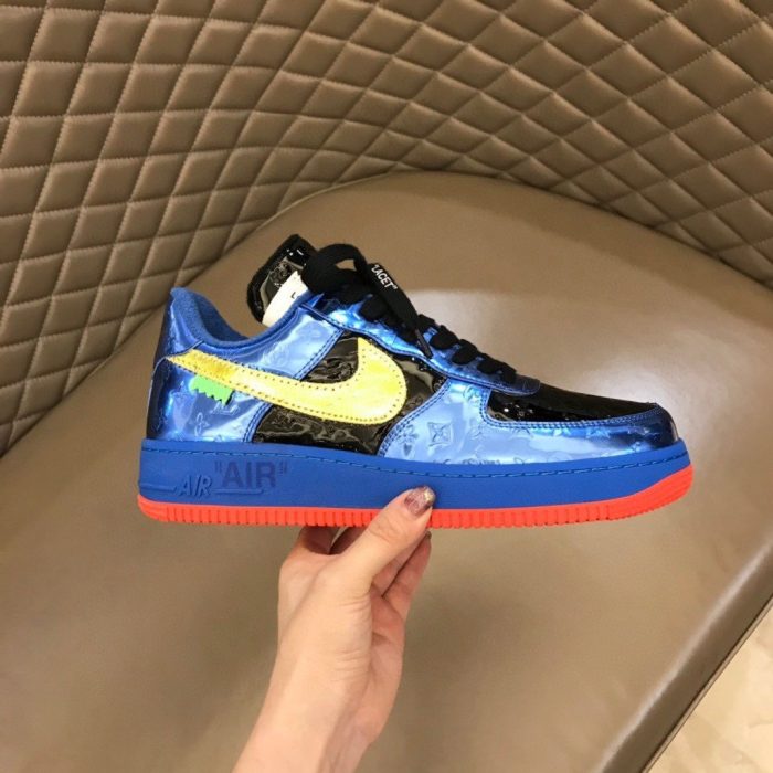 高仿Louis Vuitton 和 Nike Air Force 1 By Virgil Abloh Met 灰蓝色/黄玉蓝男装，男鞋