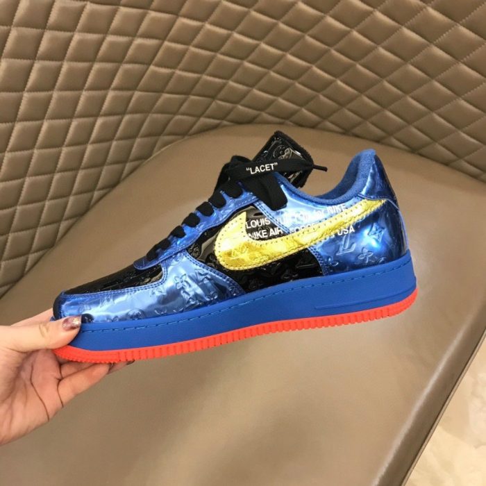 高仿Louis Vuitton 和 Nike Air Force 1 By Virgil Abloh Met 灰蓝色/黄玉蓝男装，男鞋