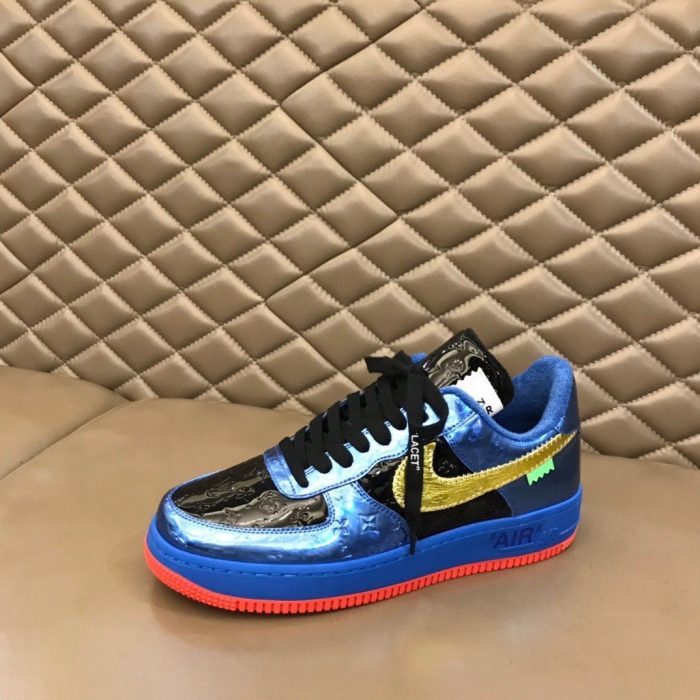 高仿Louis Vuitton 和 Nike Air Force 1 By Virgil Abloh Met 灰蓝色/黄玉蓝男装，男鞋