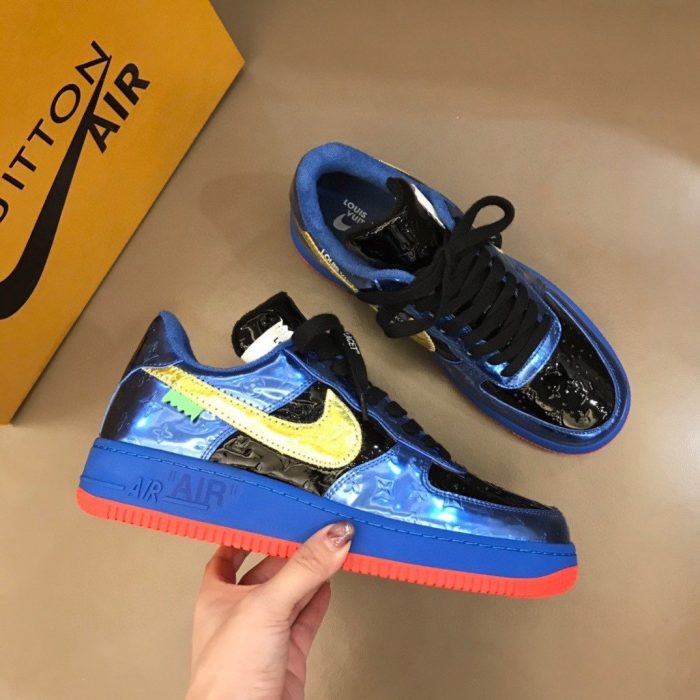 高仿Louis Vuitton 和 Nike Air Force 1 By Virgil Abloh Met 灰蓝色/黄玉蓝男装，男鞋