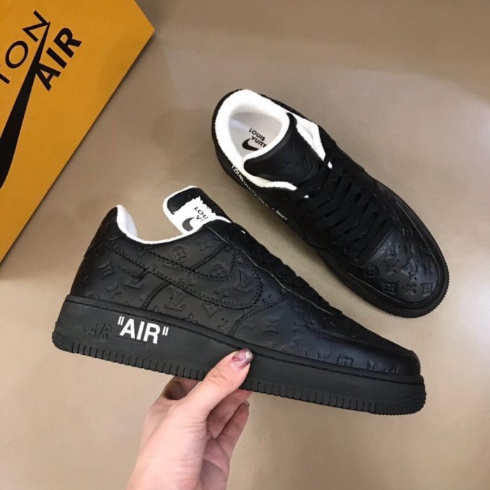 高仿Louis Vuitton 和 Nike Air Force 1 By Virgil Abloh 全黑男士、男鞋