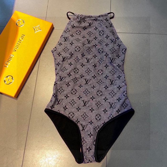 女式Monogram Flower灰色连体泳衣