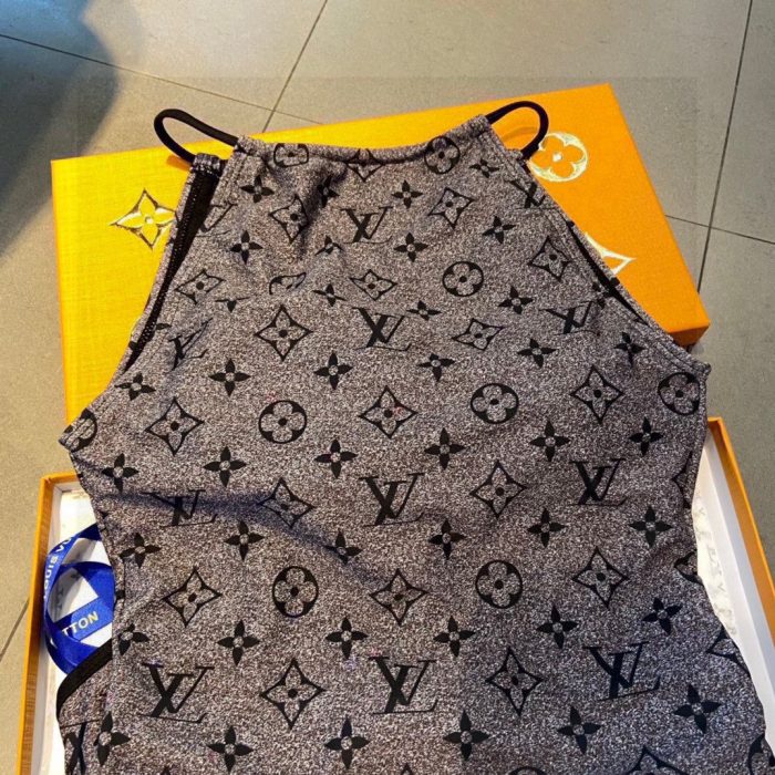 女式Monogram Flower灰色连体泳衣