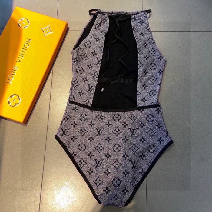 女式Monogram Flower灰色连体泳衣