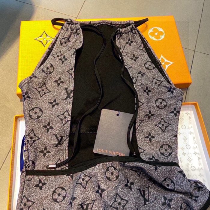 女式Monogram Flower灰色连体泳衣