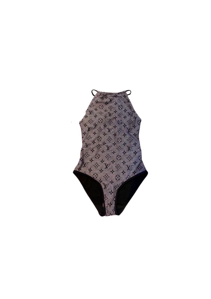女式Monogram Flower灰色连体泳衣