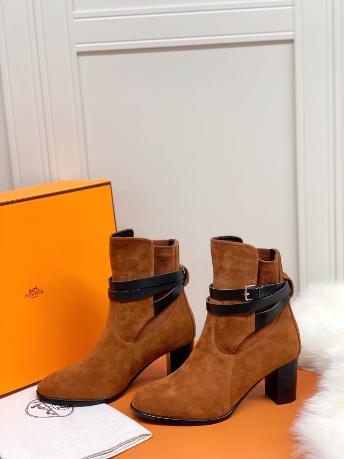 Hermes Frenchie 70 女式踝靴棕色 2.8 英寸/7 厘米