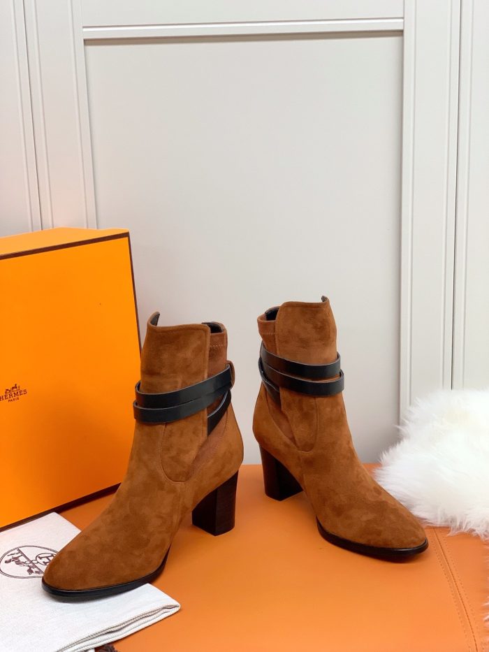 Hermes Frenchie 70 女式踝靴棕色 2.8 英寸/7 厘米