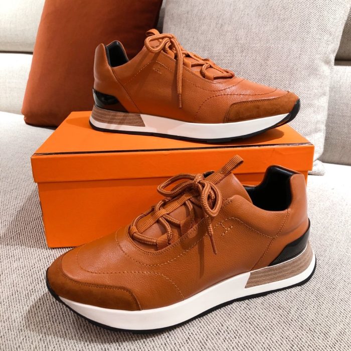 1:1爱马仕 (Hermes) 男士 Miles 运动鞋棕色