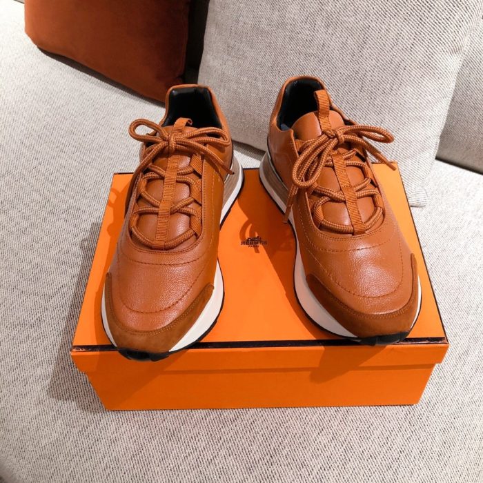 1:1爱马仕 (Hermes) 男士 Miles 运动鞋棕色