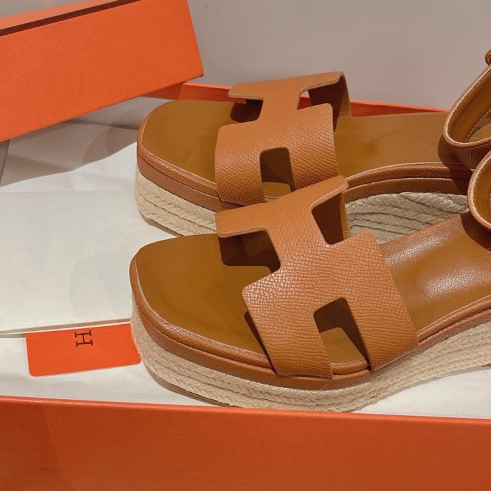 Hermes Doll 40 女式麻底鞋棕色 1.6 英寸/4 厘米
