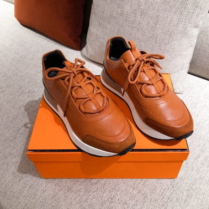 1:1爱马仕 (Hermes) 男士 Miles 运动鞋棕色