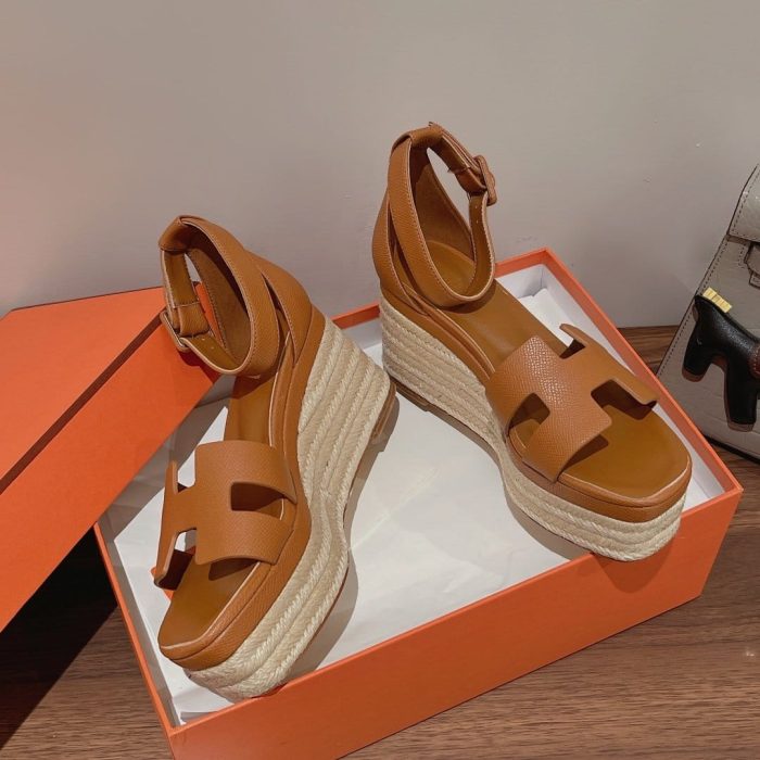 Hermes Doll 40 女式麻底鞋棕色 1.6 英寸/4 厘米