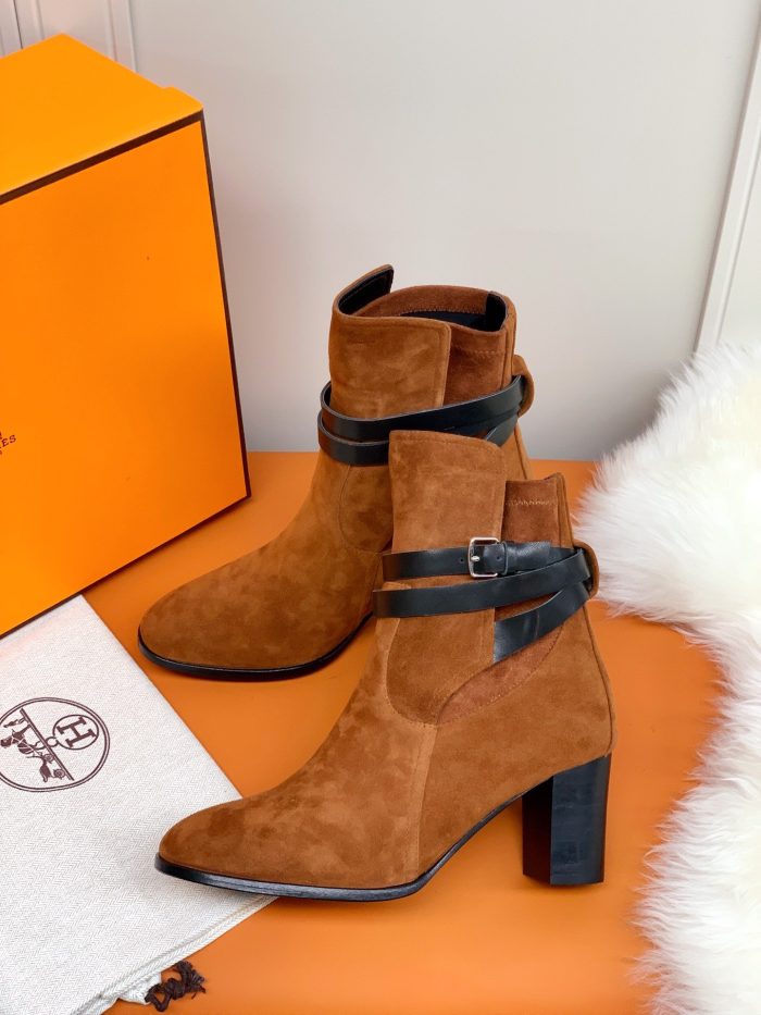Hermes Frenchie 70 女式踝靴棕色 2.8 英寸/7 厘米