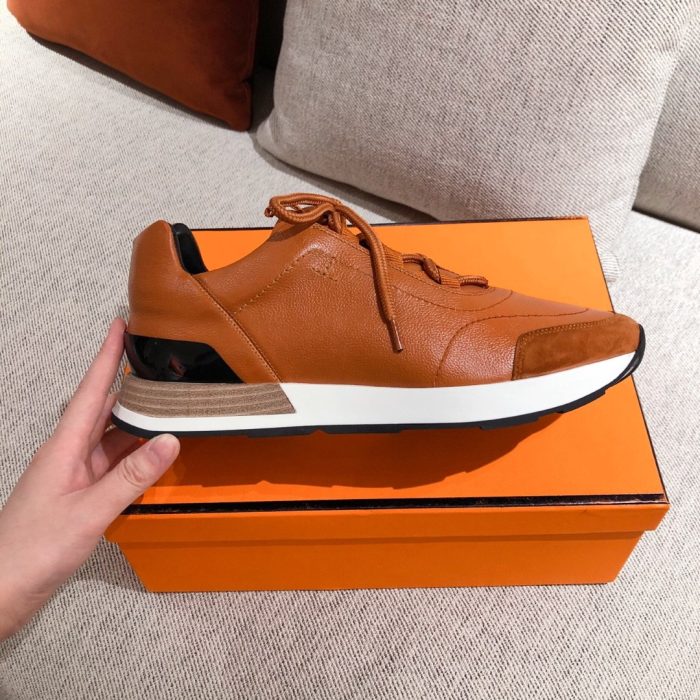 1:1爱马仕 (Hermes) 男士 Miles 运动鞋棕色