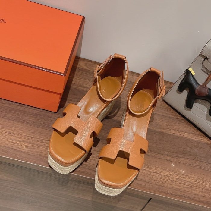 Hermes Doll 40 女式麻底鞋棕色 1.6 英寸/4 厘米
