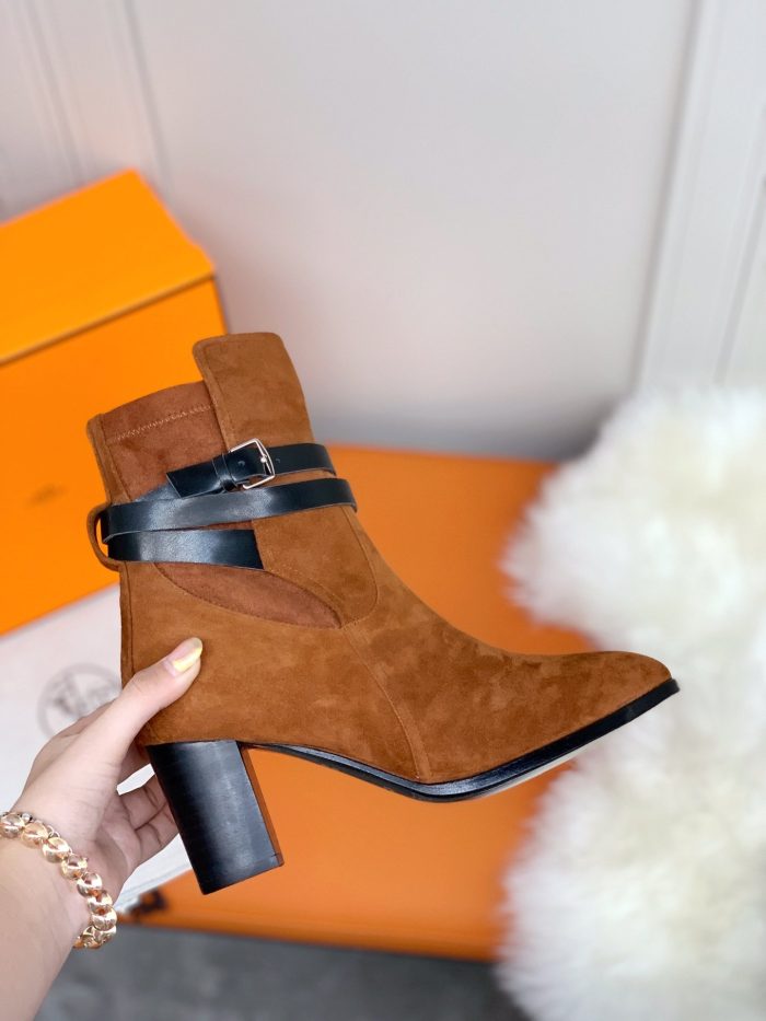 Hermes Frenchie 70 女式踝靴棕色 2.8 英寸/7 厘米