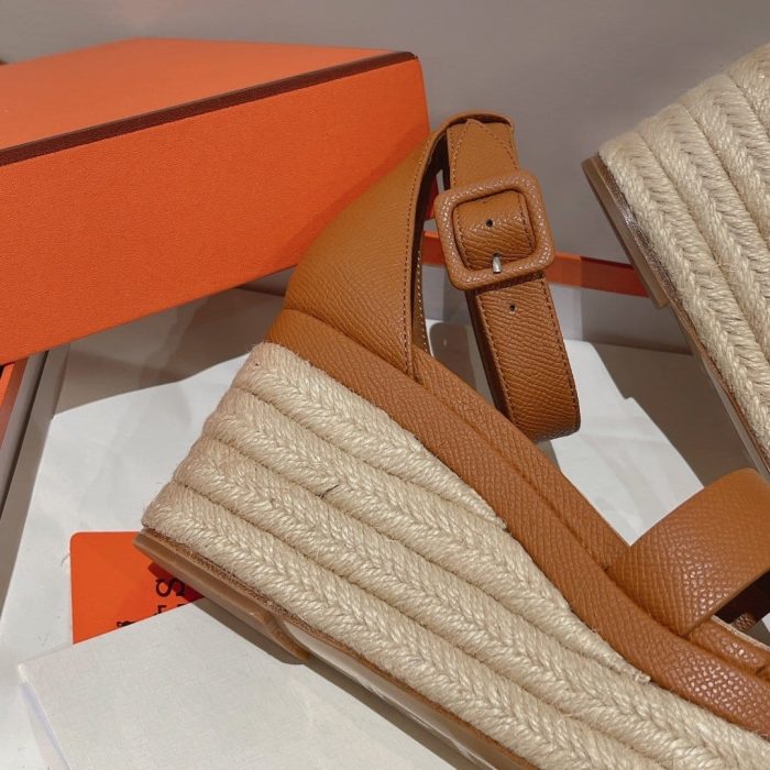 Hermes Doll 40 女式麻底鞋棕色 1.6 英寸/4 厘米