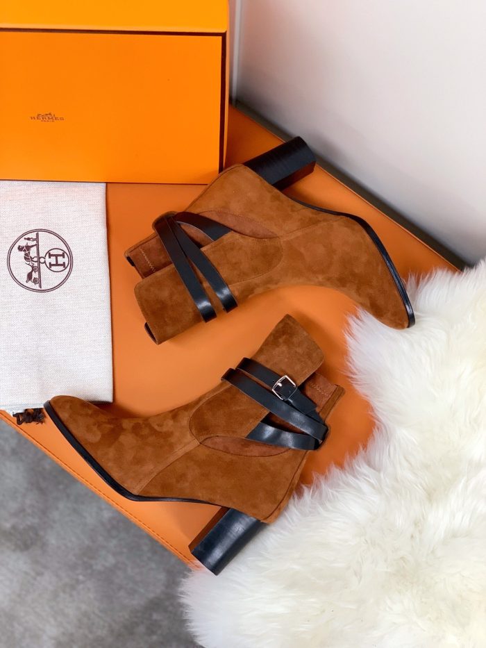 Hermes Frenchie 70 女式踝靴棕色 2.8 英寸/7 厘米