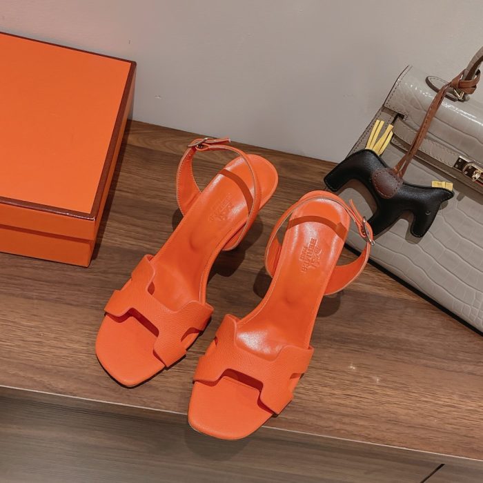 Hermes Ella 女式凉鞋 橙色 4.1 英寸/10.5 厘米