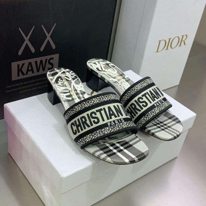 Christian Dior 女士 Dway 高跟拖鞋 黑色和白色 CD KCQ244CEE_S17X