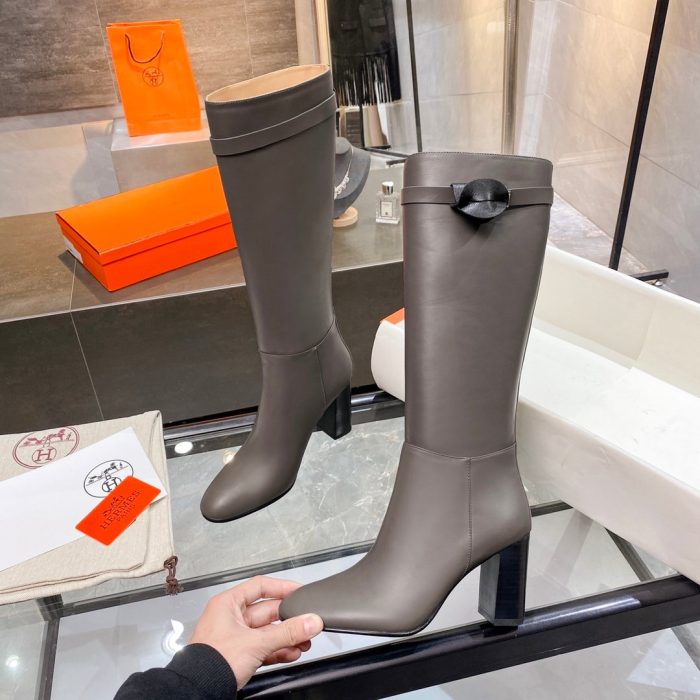 Hermes 女式灰色高跟靴 3.54 英寸/9 厘米