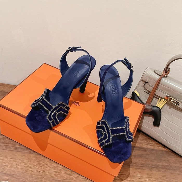 Hermes Premiere 女式凉鞋 蓝色 4.1 英寸/10.5 厘米