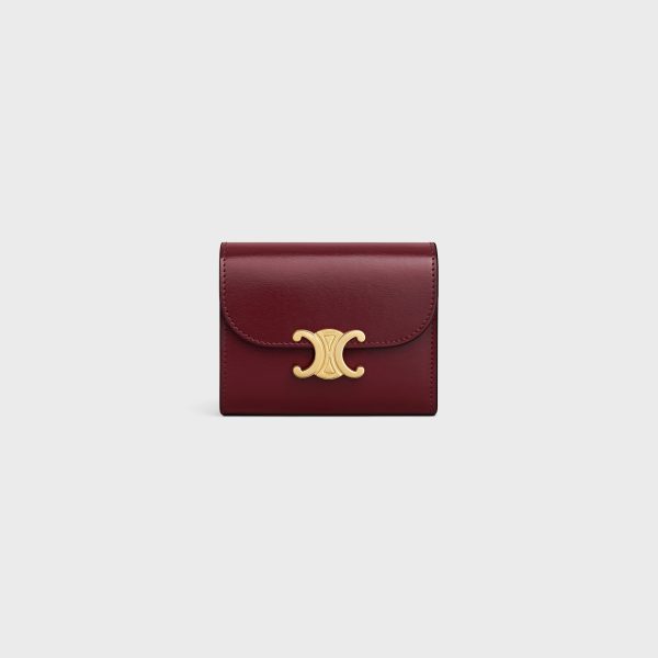 SMALL FLAP WALLER TRIOMPHE IN SHINY CALFSKIN LIGHT BURGUNDY