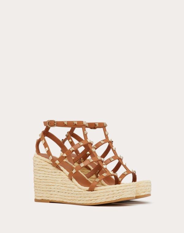 ROCKSTUD WEDGE SANDAL WITH CALFSKIN STRAPS 95MM